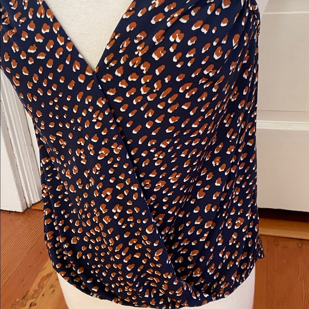 West Kei Navy Brown‎ Animal Print Stretchy Wrap Tank Top Small - Picture 2 of 6